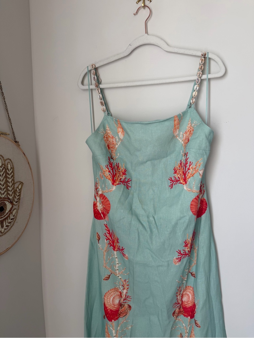 Caroline Constas blue coral Linen Embroidered Shell strap maxi Dress - Picture 2 of 8